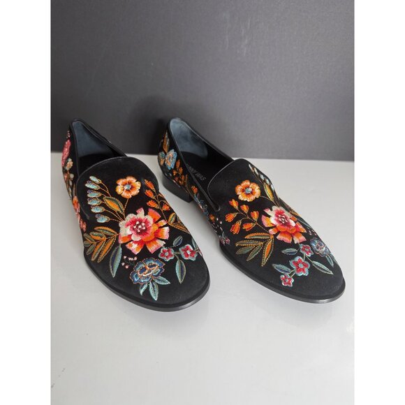 New Johnny Was Bianca Embroidered Smoking Loafer Flats Black Velvet Size 9 - Picture 4 of 9